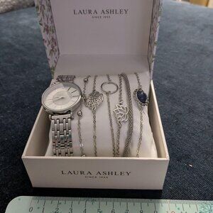 NWT Laura Ashley Women's 6pc Watch Set Silver Lotus Theme